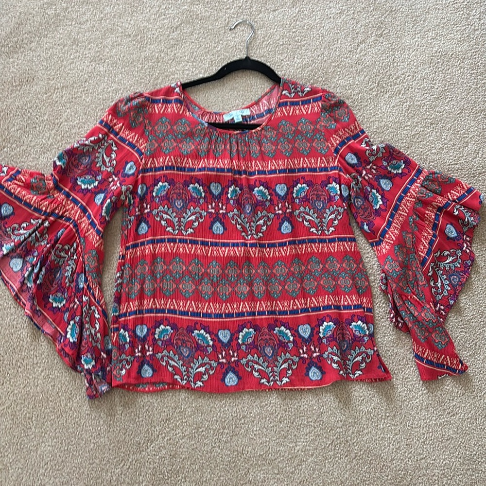 Fun top  with bug ruffle sleeves. Size small